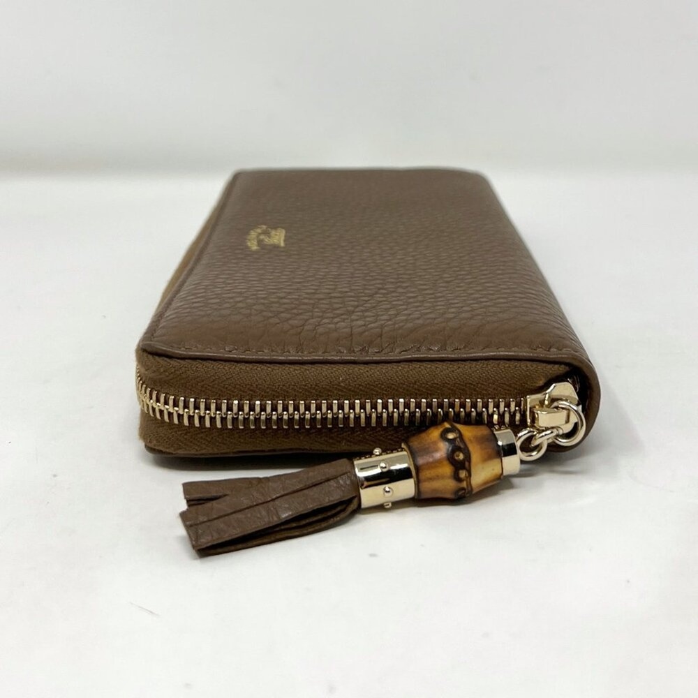 Gucci Brown Leather Zip Around Wallet Bamboo Tassel Large - Picture 2 of 7